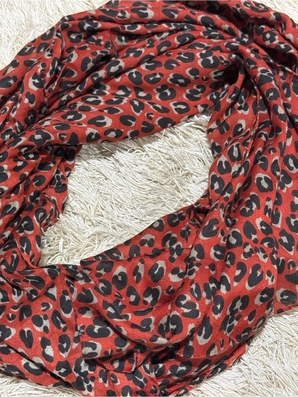 Nordstrom Red Leopard Print Lightweight Scarf Wrap Shawl Boho Chic